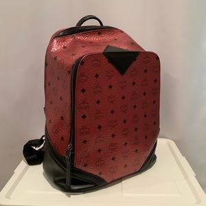 MCM Unisex Coated Metallic Scooter Red Canvas Backpack